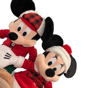 Disney Store 2017 Mickey Minnie Mouse Stuffed Animal Plush Set Holiday Christmas